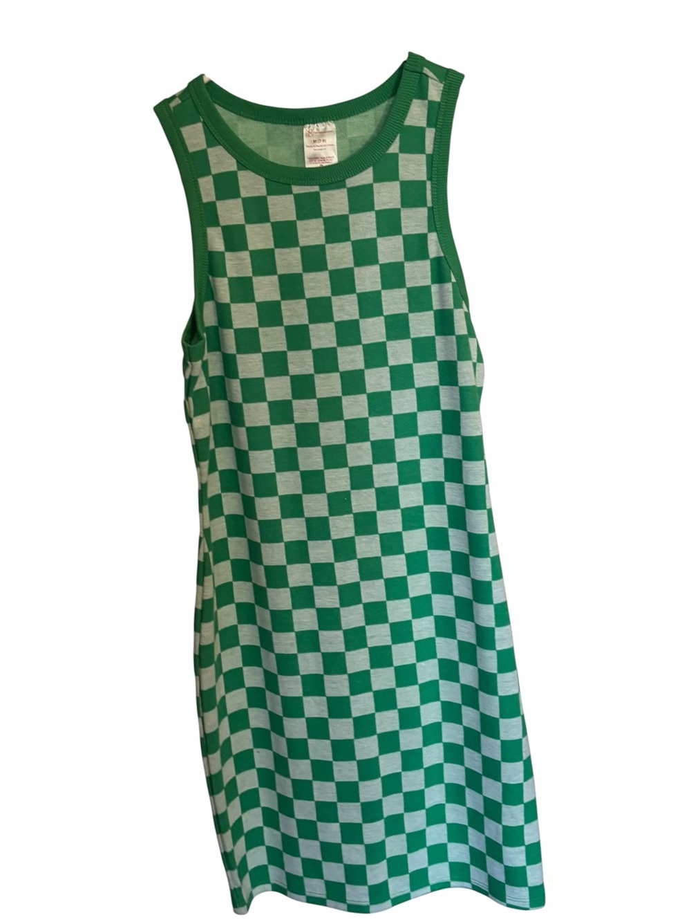 No Boundaries Green and Cream Checkerboard Tank Dress